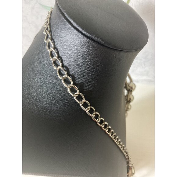 Layered Silver Chain Necklace With Beaded Accents & Multiple Strands - Picture 3 of 4